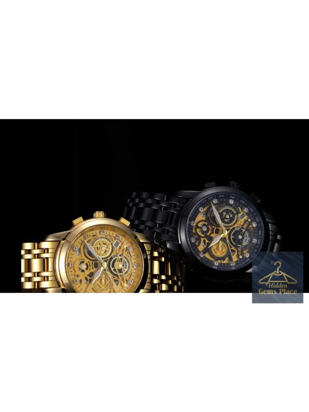Men's Stainless Steel Quartz Watch, Skeleton Dial Chronograph, 3ATM Waterproof
